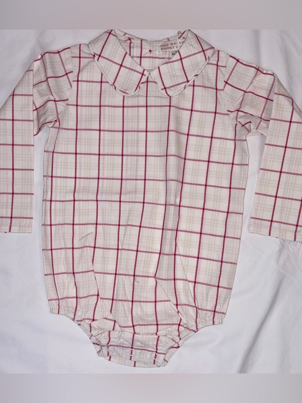 The Beaufort Bonnet Co Peter Pan collared Onesie Oak Park Plaid 12-18 months NWT